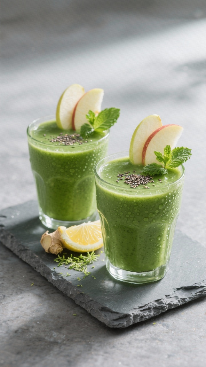 Final presentation: Restaurant-quality serving of the fat-burning green detox smoothie as a morning 