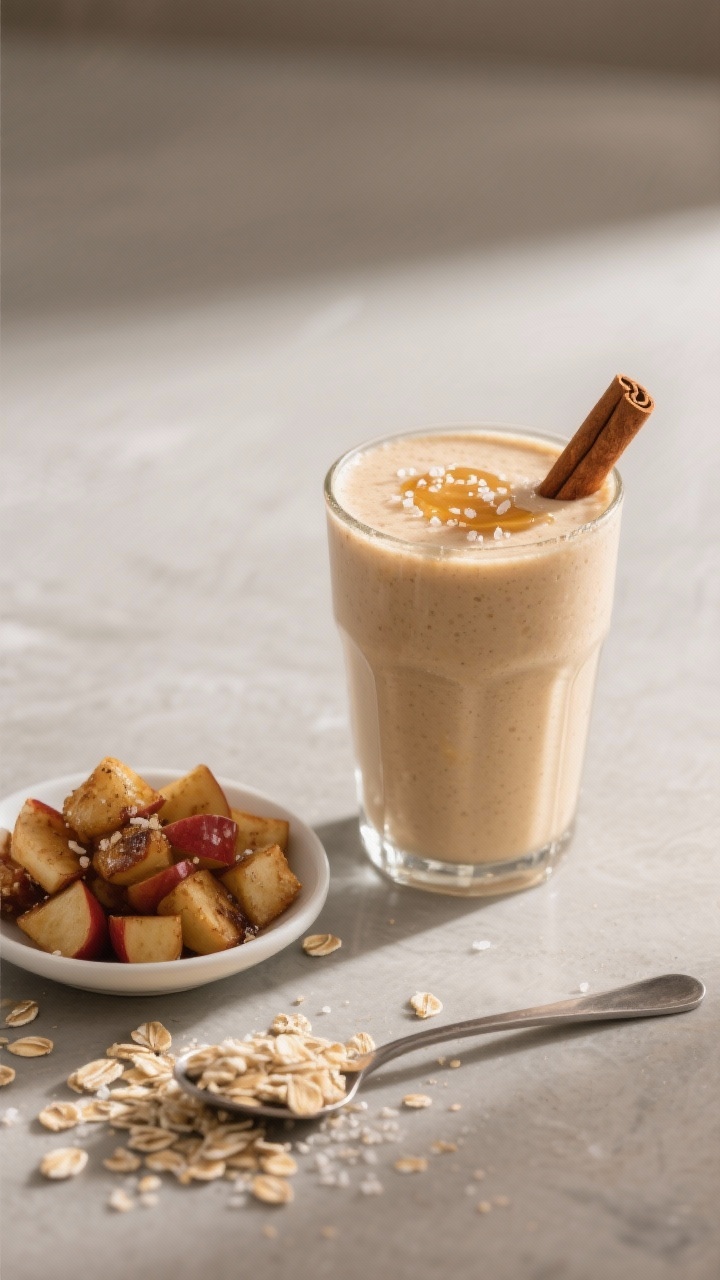 Final presentation: Restaurant-quality smoothie setup—thick, creamy apple-cinnamon smoothie served