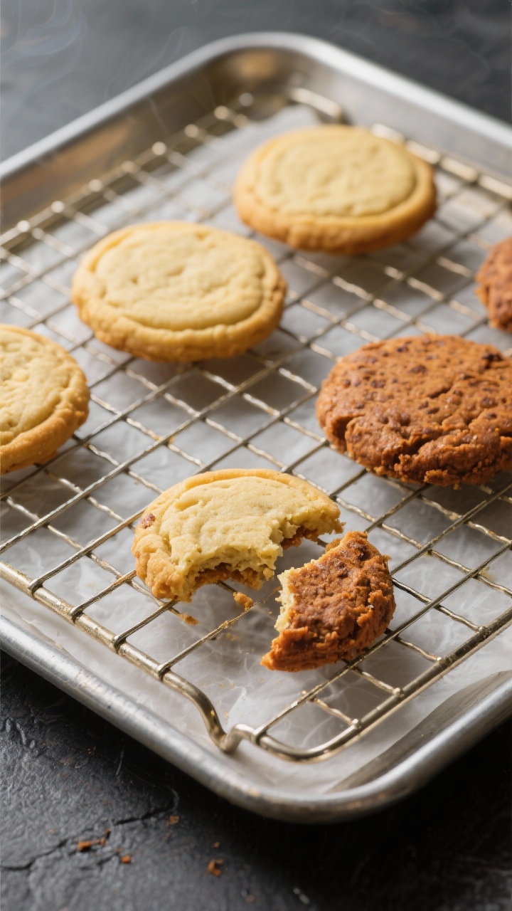 Tasty top view: Cooling rack scene with two varieties—plain golden-edged cookies and chai-spice va