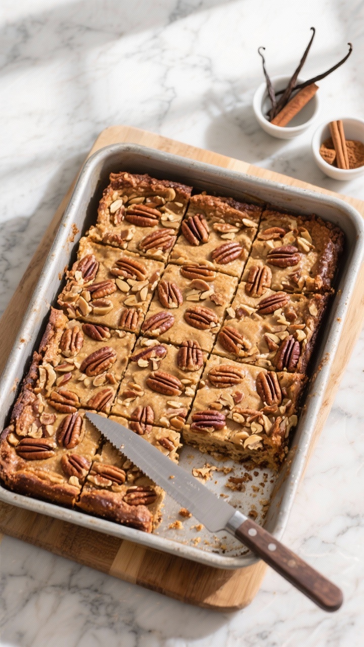 Tasty top view: Overhead board shot of a full batch lifted from the pan and cut into clean, even squ