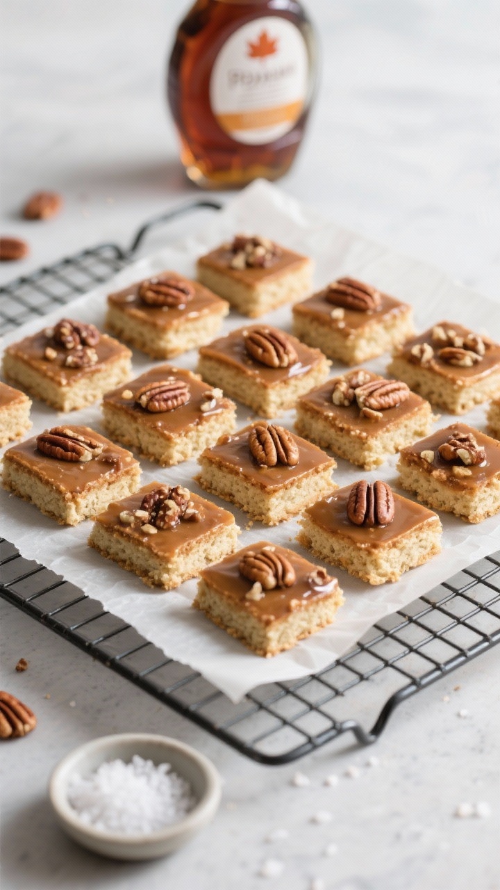 Tasty top view: Overhead hero shot of a cooling rack filled with uniformly cut bars (24 pieces), arr
