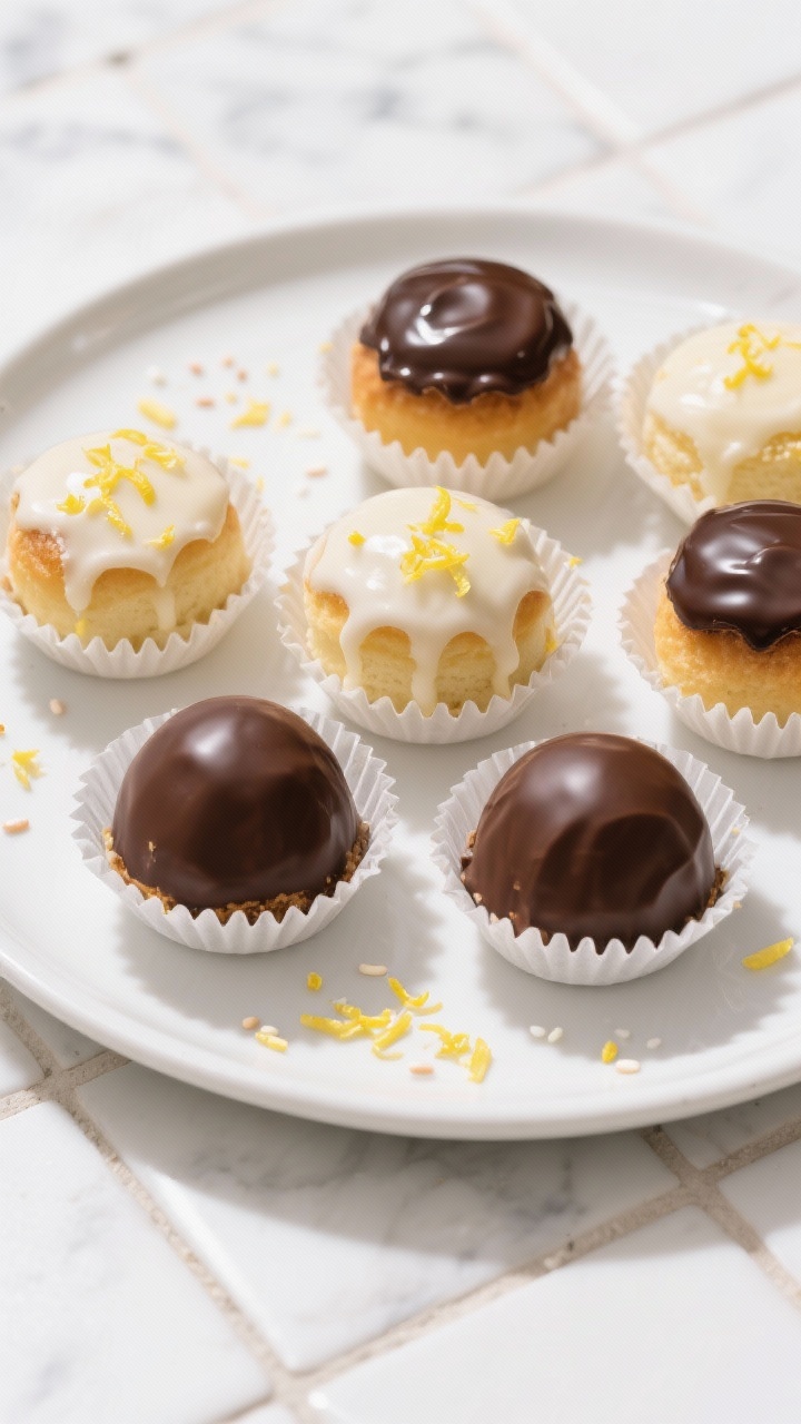 Tasty top view: Overhead platter of assorted variations—three classic vanilla, two lemon-vanilla w