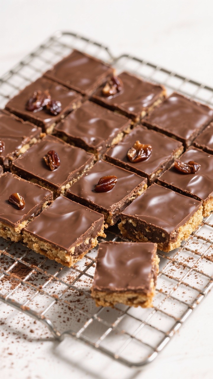 Tasty top view: Overhead shot of a cooling rack with several sliced bar squares arranged in a grid, 
