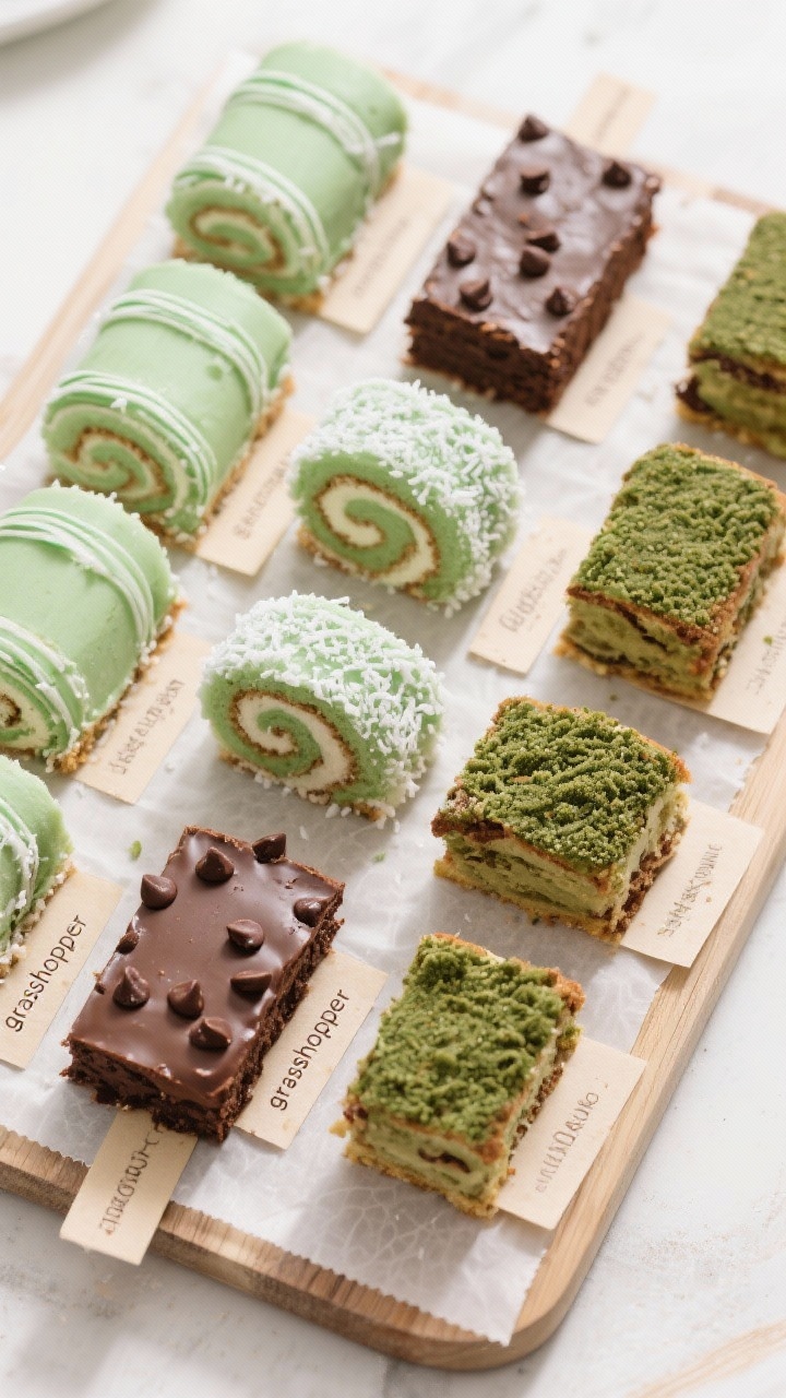 Tasty top view: overhead shot of a dessert board with assorted variations—classic peppermint, “g