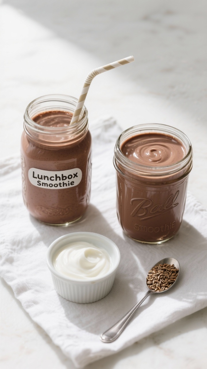 Tasty top view: Overhead shot of a make-ahead setup—two sealed mason jars filled with chocolate sm