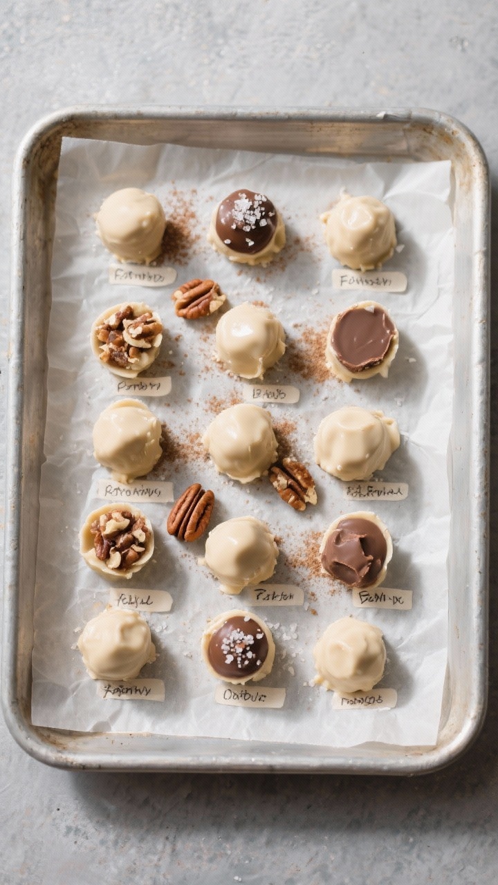 Tasty top view: Overhead shot of a parchment-lined tray of portioned fat bombs (1–2 tbsp scoops), 