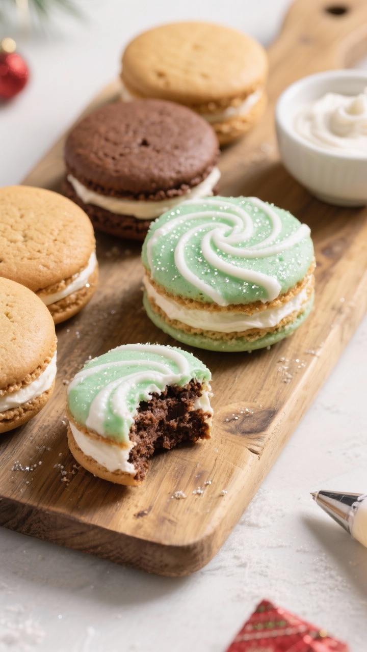 Tasty top view: Overhead shot of a rustic board with an assortment of variations—classic whoopie p