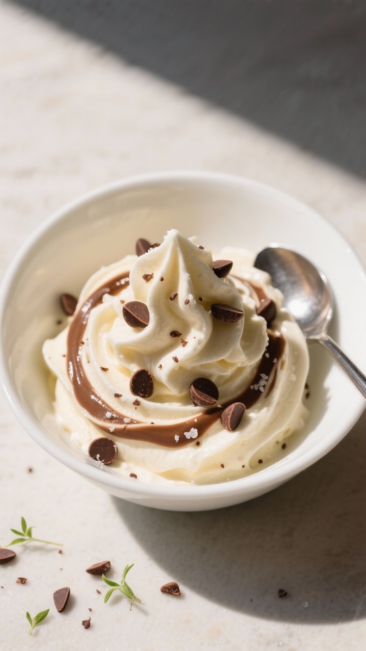 Tasty top view: Overhead shot of banana “nice” cream swirled into soft-serve peaks in a chilled 