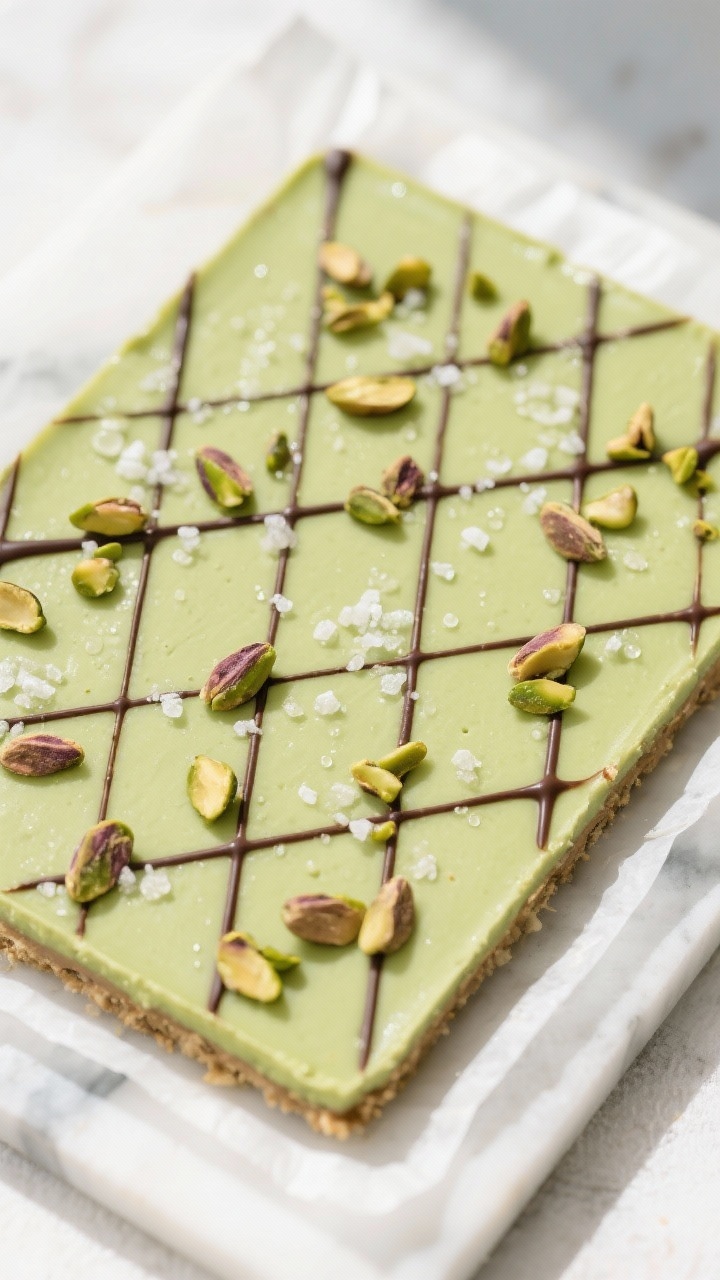 Tasty top view: Overhead shot of the fully set slab just after garnishing—pale-green filling perfe