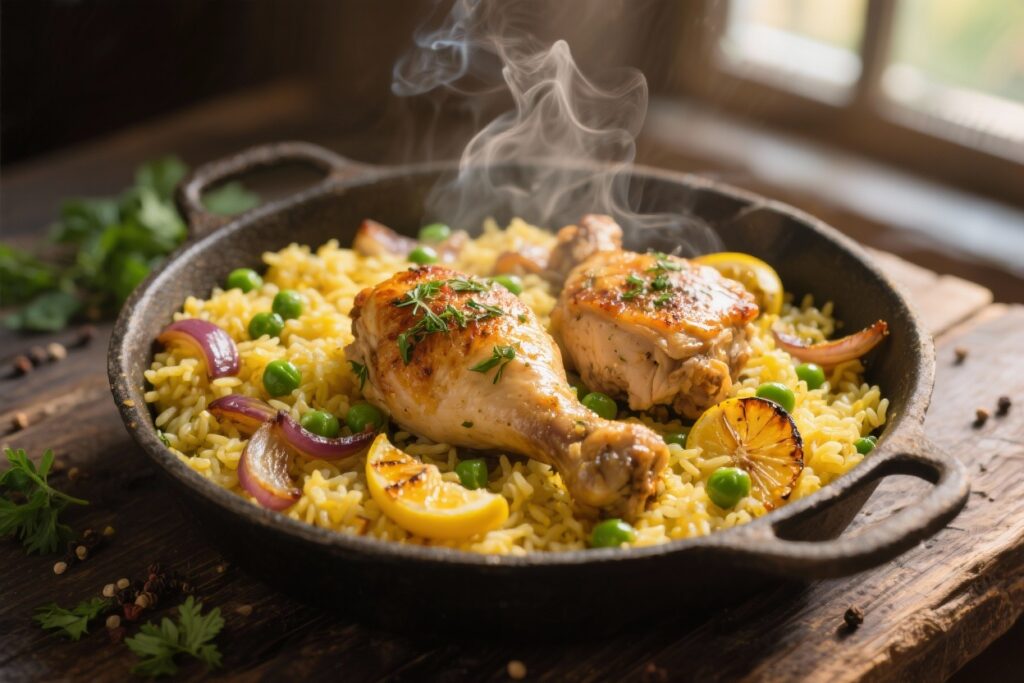 featured image for: 10 easy family meals on a budget: one pot rice & chicken dinners for busy nights