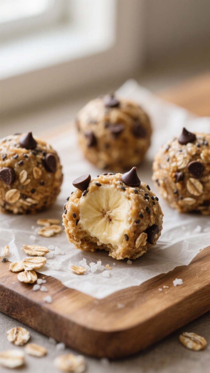 5 inches each, showing glossy mini dark chocolate chips, flecks of chia/flax, and toasted oat textur