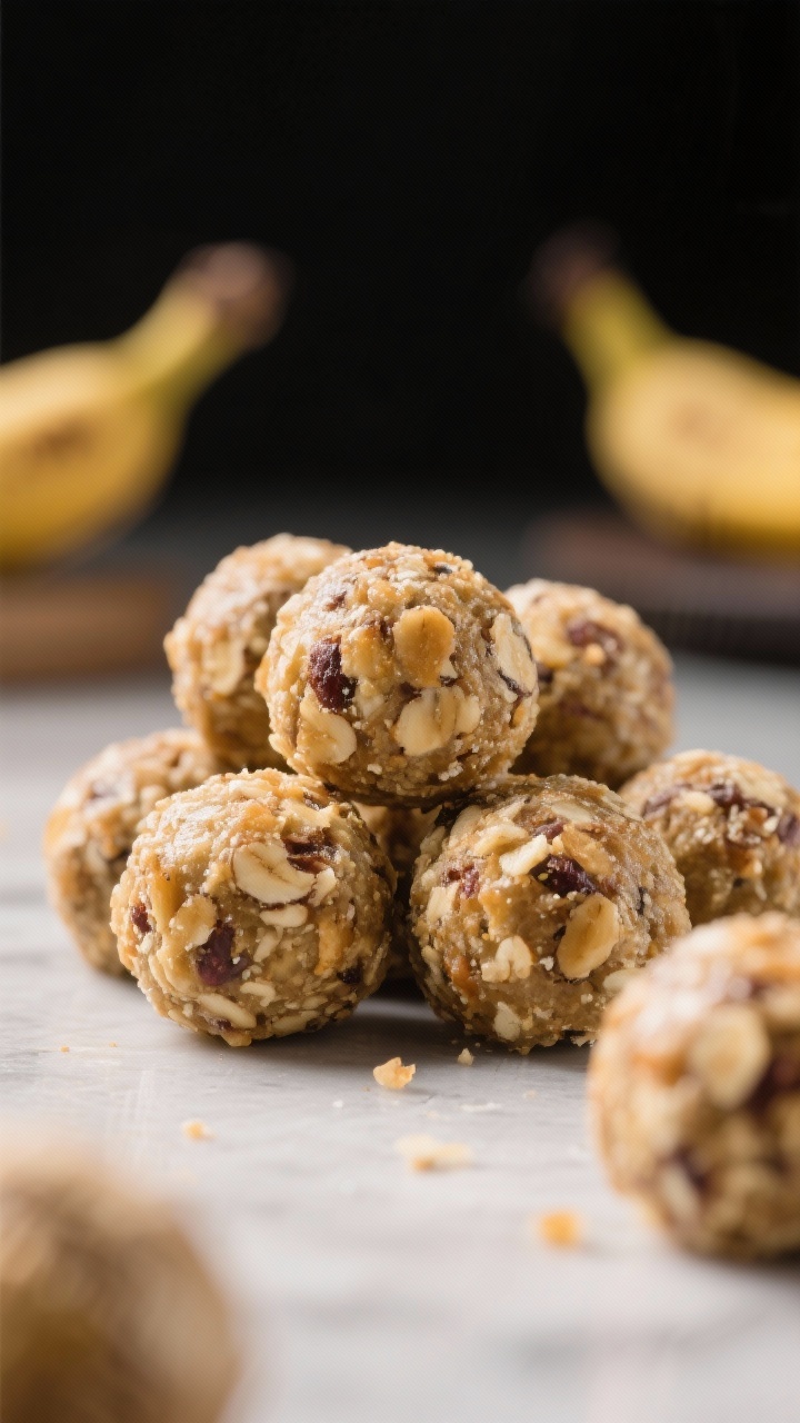 Close-up detail: A cluster of finished banana energy balls, 1–