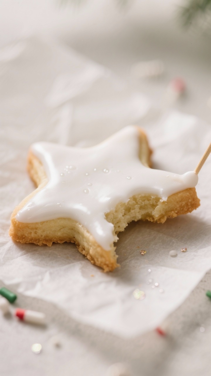 Close-up detail: A freshly baked vegan sugar cookie with crisp, defined star edges and a soft, tende