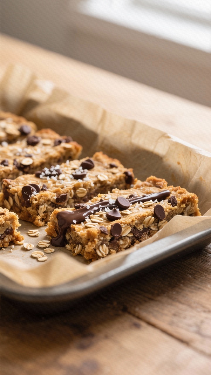 Close-up detail: freshly baked banana oat bars just out of the pan, edges lightly golden and centers