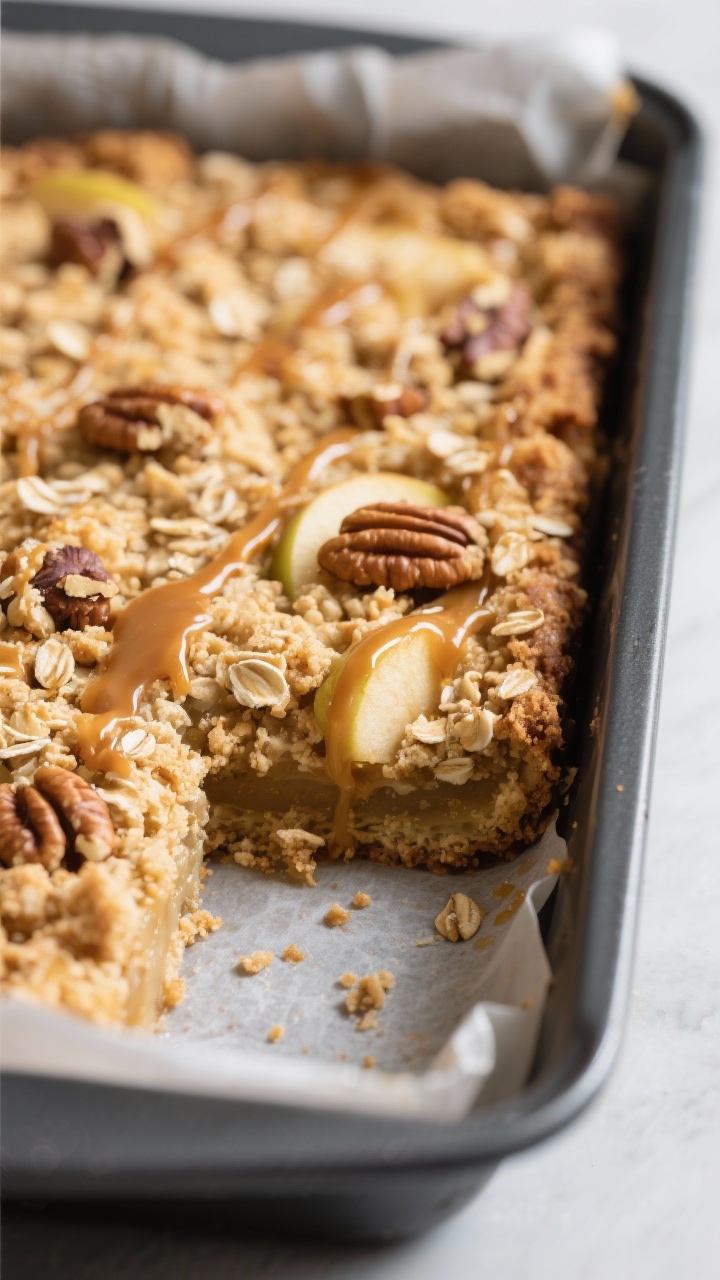 Leftover Apple Crumble Bars: The Ridiculously Good Snack Hack You’ll Wish You Tried Sooner Close-up detail shot of freshly baked Leftover Apple Crumble Bars in the pan, edges set and top gold