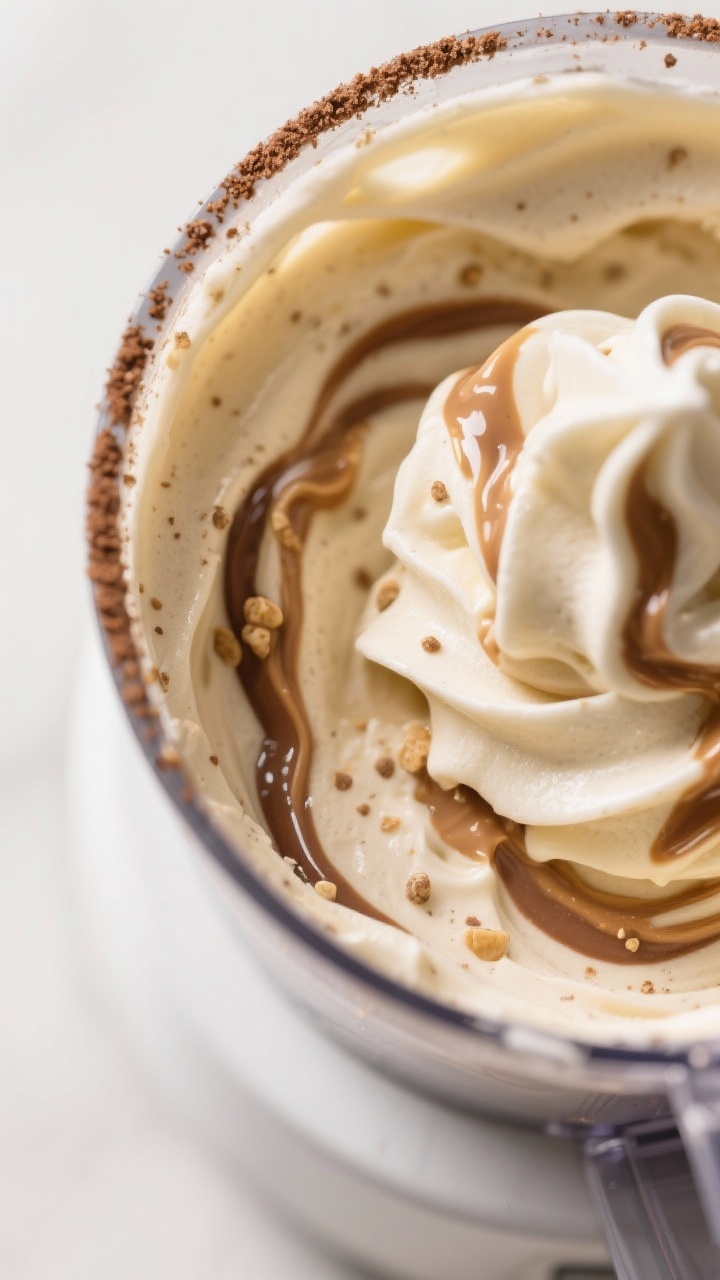 Leftover Banana Ice Cream (Nice Cream): The 2-Ingredient Dessert That Saves Sad Bananas and Cravings Close-up detail: Silky banana nice cream mid-blend in a food processor, showing tiny pebbly-to-cream