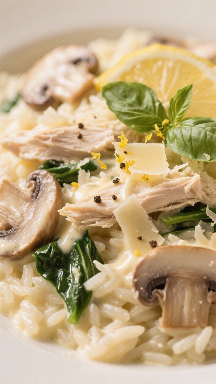 Close-up detail — Tuscan Alfredo finish: Extreme close-up of creamy Alfredo-coated rice with shred