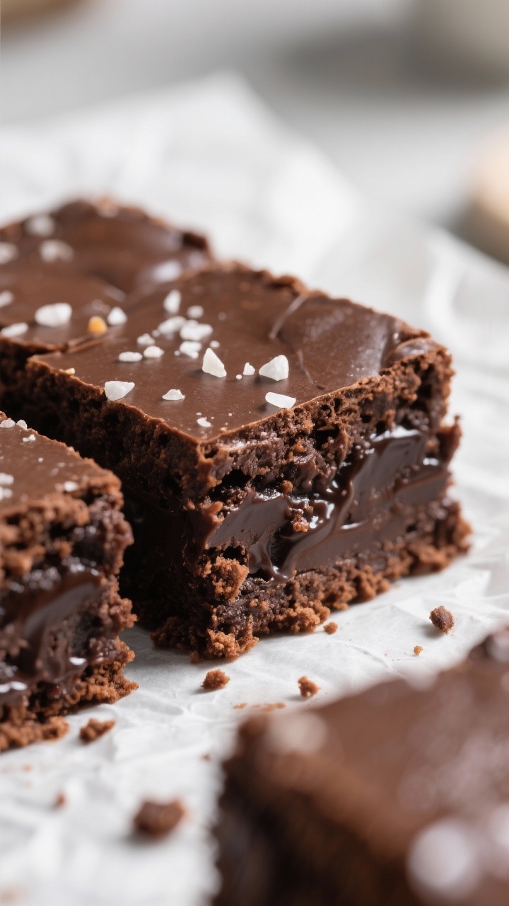 Close-up detail: Ultra-fudgy keto brownie square just sliced, showcasing a dense, truffle-like crumb