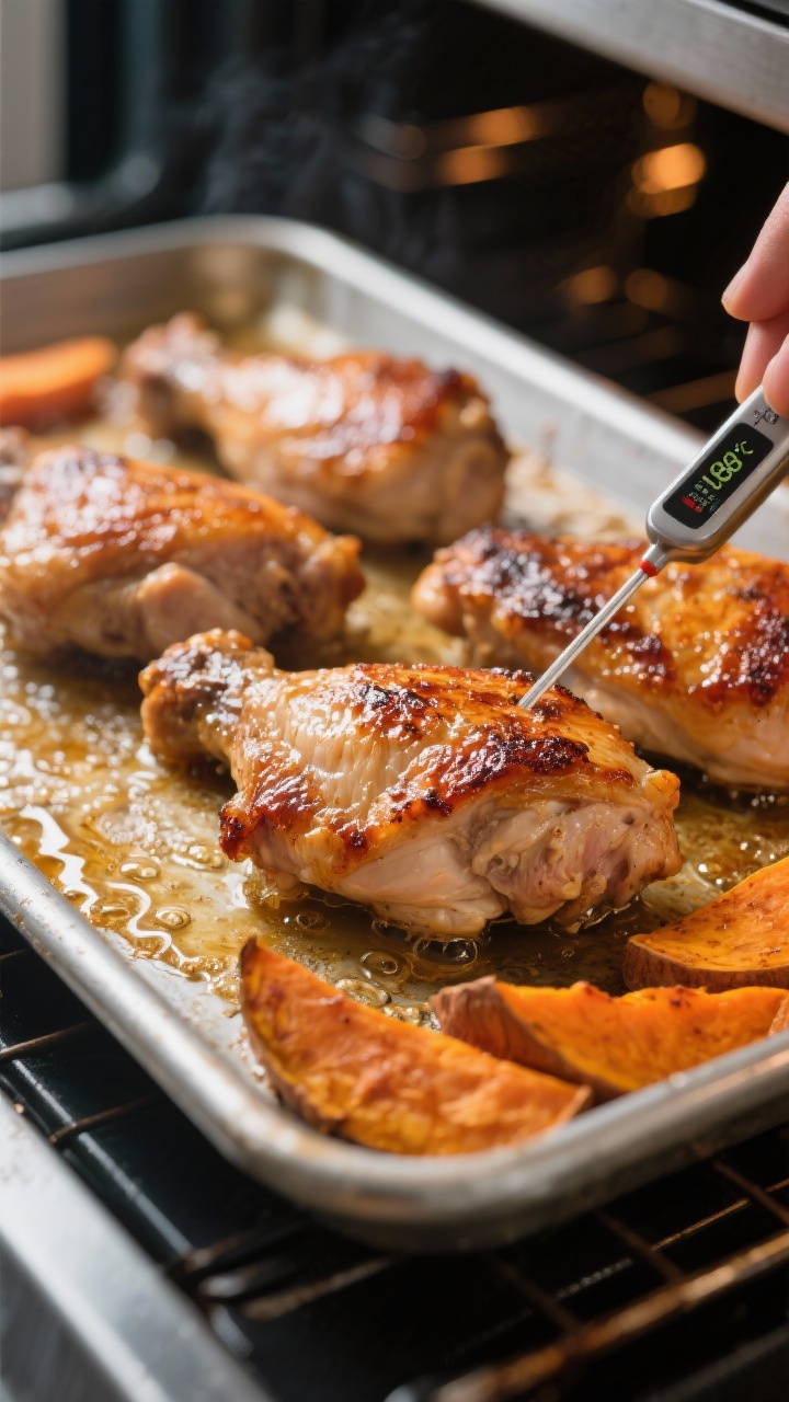 Cooking process: Broil step in action—chicken thighs skin-side up under high heat for extra-crisp 