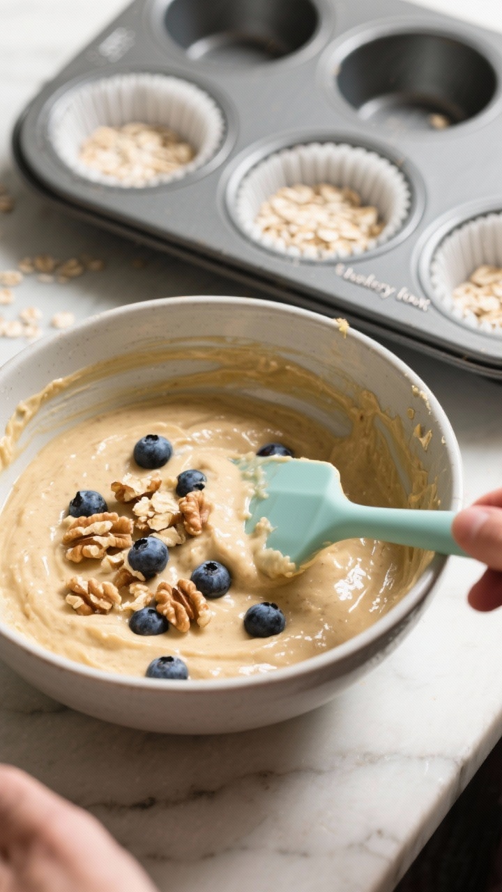 Banana Oatmeal Muffins Using Overripe Bananas: The One-Bowl Breakfast Hack You’ll Actually Crave Cooking process: Overhead shot of a one-bowl batter scene right before portioning—thick, glossy ba