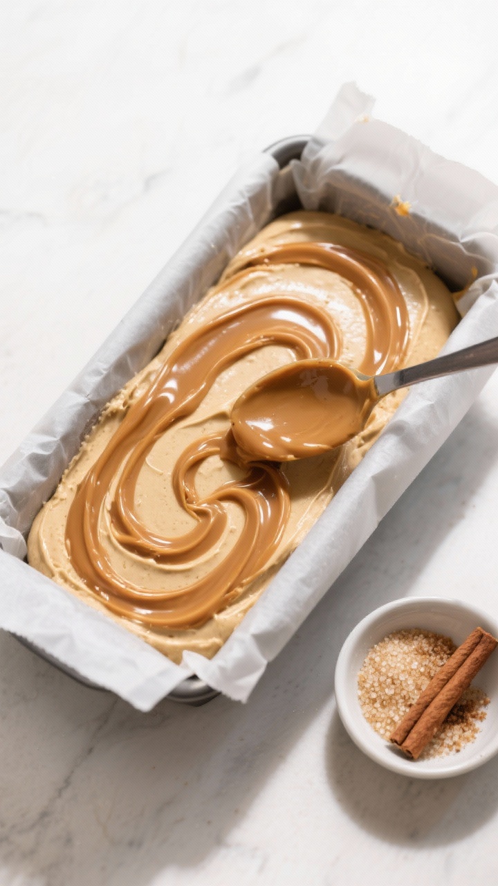 Caramel Apple Bread Using Extra Apples: The Sticky-Sweet Loaf That Turns Fruit Overflow into a Flex Cooking process: Overhead shot of a parchment-lined 9x5-inch loaf pan mid-assembly—half the thick