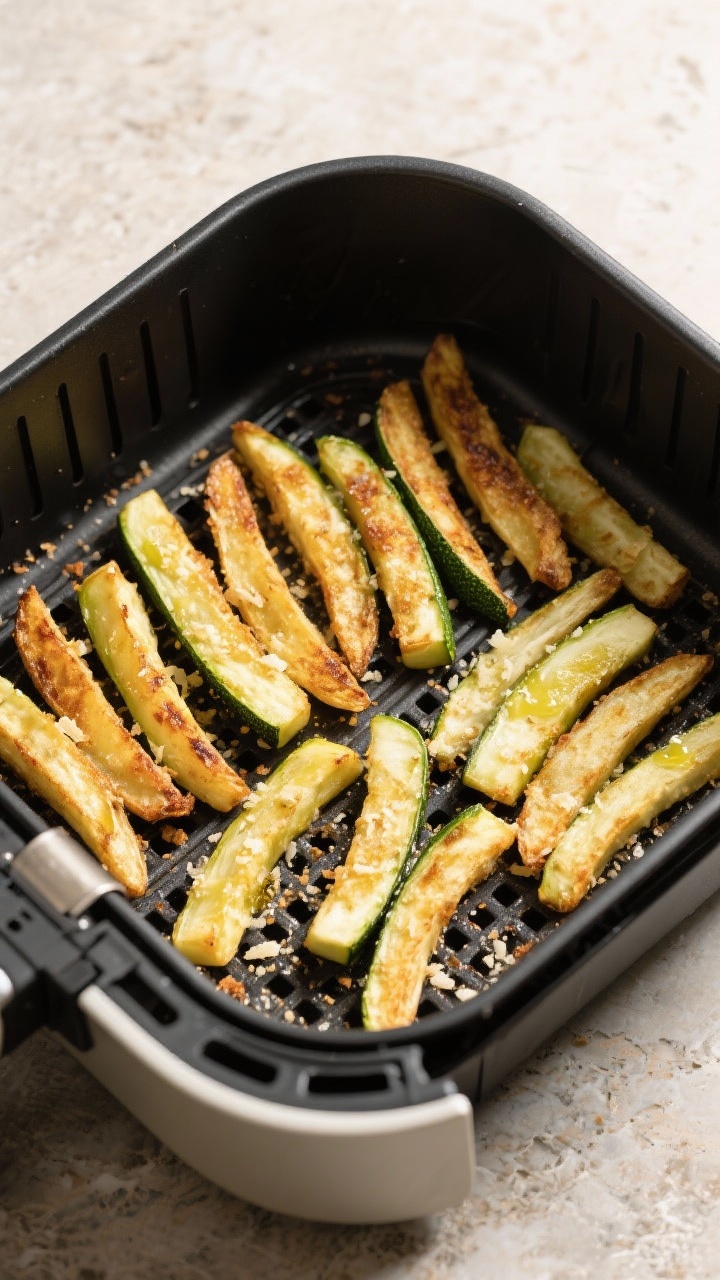Cooking process: Overhead shot of a single-layer load in the air fryer basket at 400°F—uniform 1/