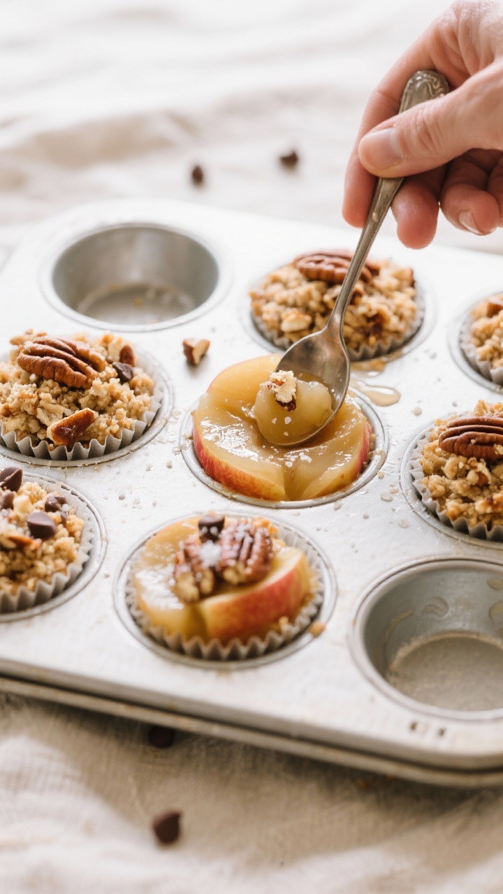 Leftover Apple Crisp Cups for Quick Desserts: The 10-Minute Treat That Saves Sad Apples (and Your Sanity) Cooking process: Overhead shot of assembling the cups—compact layer of glossy, tender apple fillin