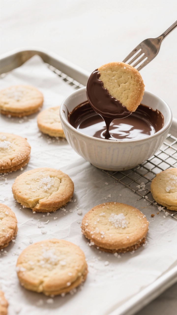 Cooking process: Overhead shot of cooled, just-baked vegan sugar cookies on a wire rack next to a he