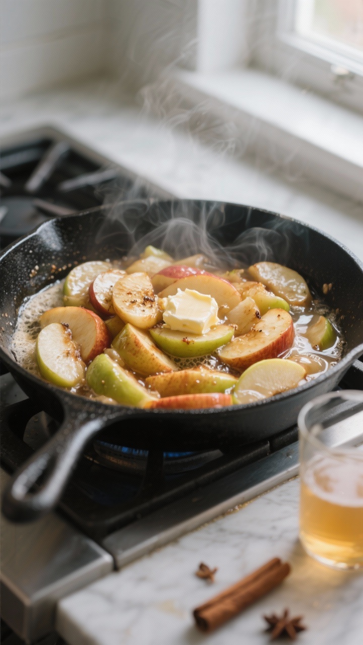 Skillet Apple Compote for Breakfast & Desserts: The 15-Minute Upgrade Your Toast, Pancakes, and Ice Cream Have Been Begging For Cooking process — Skillet Apple Compote mid-sauté: glossy, softened apple slices (mix of Honeycri