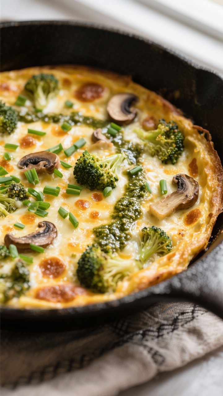 Leftover Vegetable Recipes: Cheesy Baked Vegetable Frittata That Turns Fridge Chaos Into Brunch Glory Final bake — hero frittata in skillet: Close-up of the baked vegetable frittata still in the skill