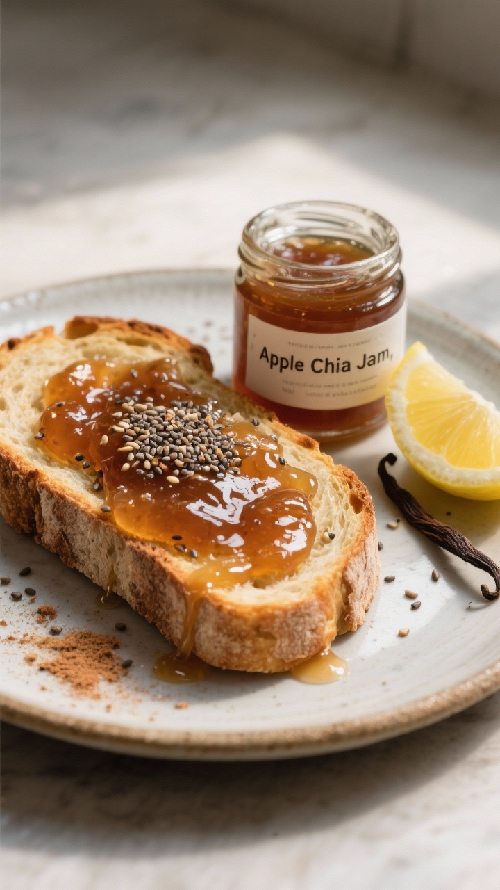 Apple Chia Jam Made from Leftover Apples: The 15-Minute Breakfast Upgrade You Didn’t Know You Needed Final dish presentation: Apple chia jam generously spread on thick-cut toasted sourdough, with a dri