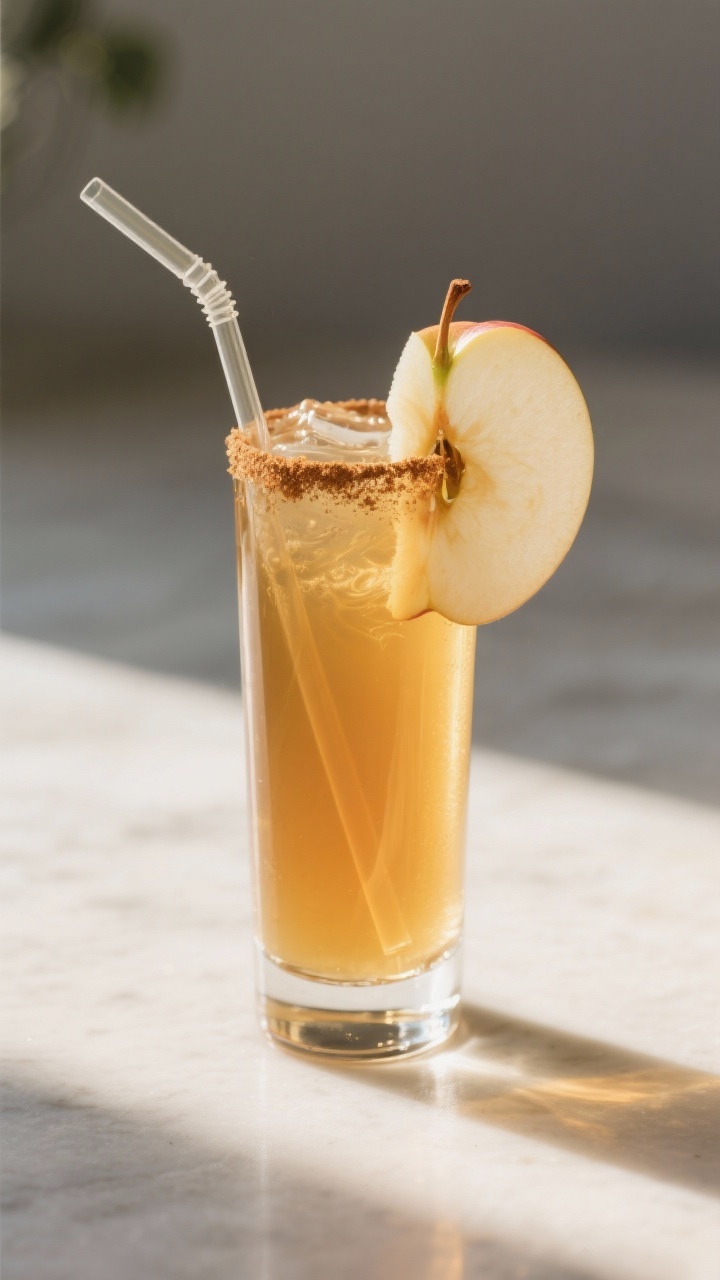 Final dish presentation: Apple Cider Vinegar Glow Shot served as a tall, diluted amber drink in a sl