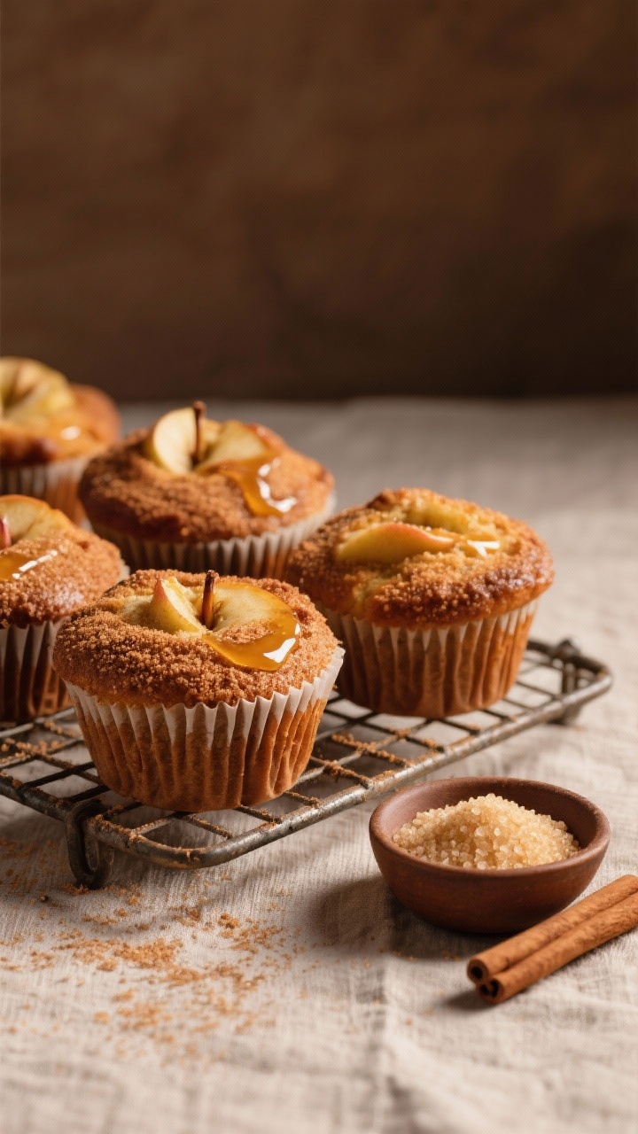 Final dish presentation: Bakery-style display of apple pie muffins brushed lightly with melted butte