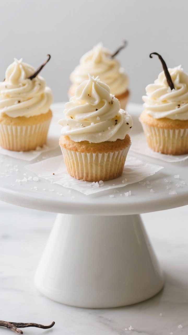 Final dish presentation: Bakery-style vanilla cupcakes topped with silky keto buttercream piped in t
