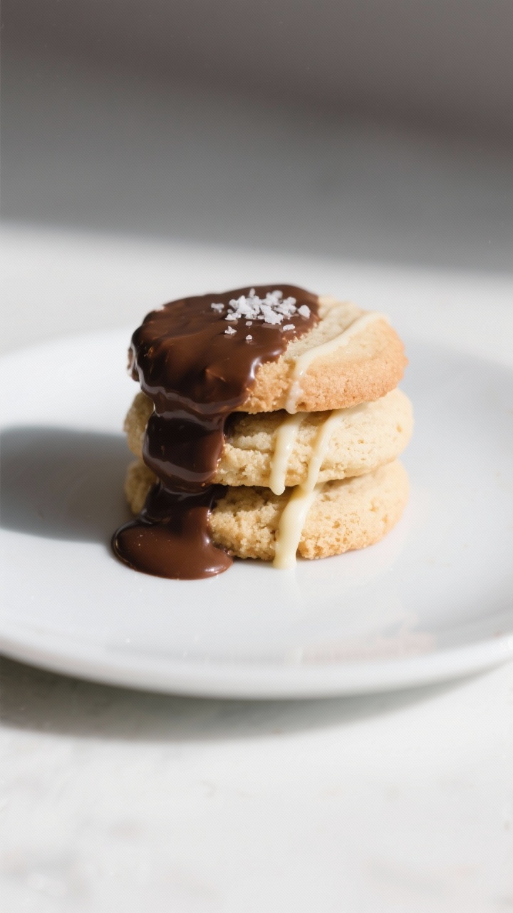 Final dish presentation: Beautifully plated stack of vegan almond flour sugar cookies on a matte whi