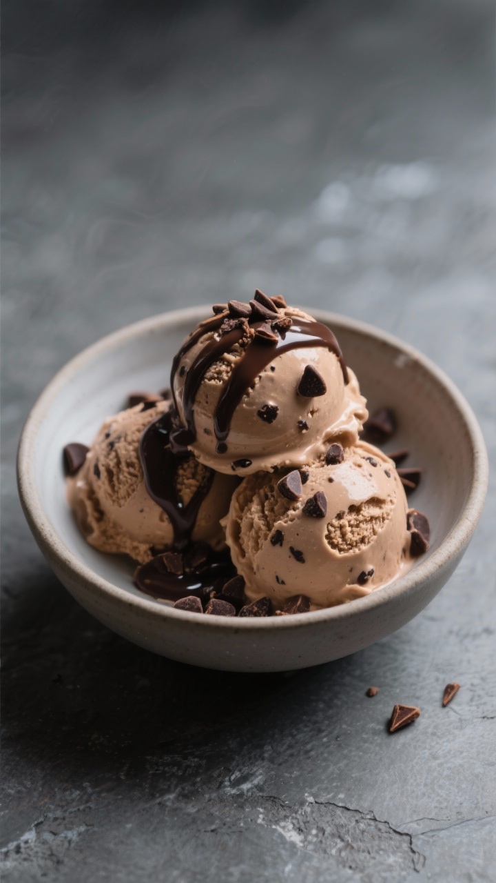 Leftover Banana Ice Cream (Nice Cream): The 2-Ingredient Dessert That Saves Sad Bananas and Cravings Final dish presentation: Restaurant-quality bowl of Mocha Chip nice cream—smooth, scoopable rounds