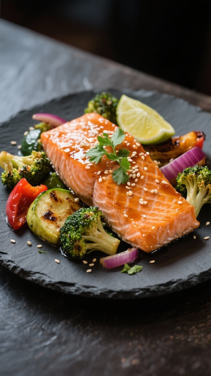 Final dish presentation: Restaurant-quality plate of Ginger-Garlic Salmon Veggie Packs served opened