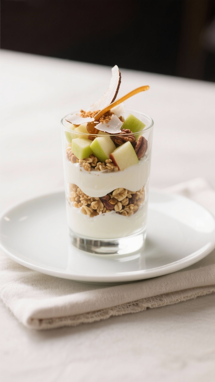 Healthy Apple Yogurt Parfaits from Leftover Apples: The 5-Minute Breakfast Hack You’ll Actually Crave Final dish presentation: Restaurant-quality plated parfait in a tall clear glass, layered with vanil