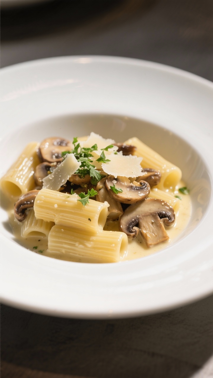 One-Pan Leftover Alfredo Pasta Recipes Everyone Will Ask For: The 15-Minute Glow-Up Your Fridge Didn’t See Coming Final dish presentation: Restaurant-quality plating of Mushroom Truffle Alfredo—rigatoni coated in