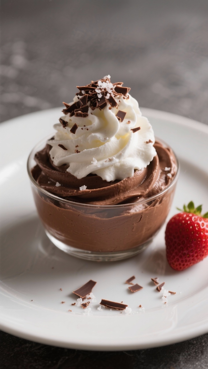 Final dish presentation: Restaurant-style plated Low-Carb Keto Chocolate Mousse in stemless glasswar