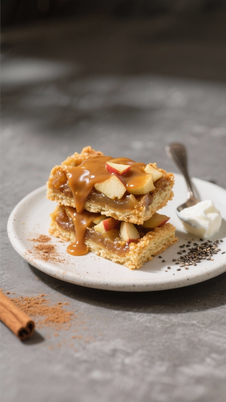 Leftover Apple Crumble Bars: The Ridiculously Good Snack Hack You’ll Wish You Tried Sooner Final dish presentation: two bars stacked slightly offset on a small white stoneware plate, caramel