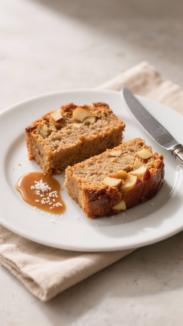 Caramel Apple Bread Using Extra Apples: The Sticky-Sweet Loaf That Turns Fruit Overflow into a Flex Final dish presentation: Two thick, warm slices plated on a simple white ceramic plate with a small