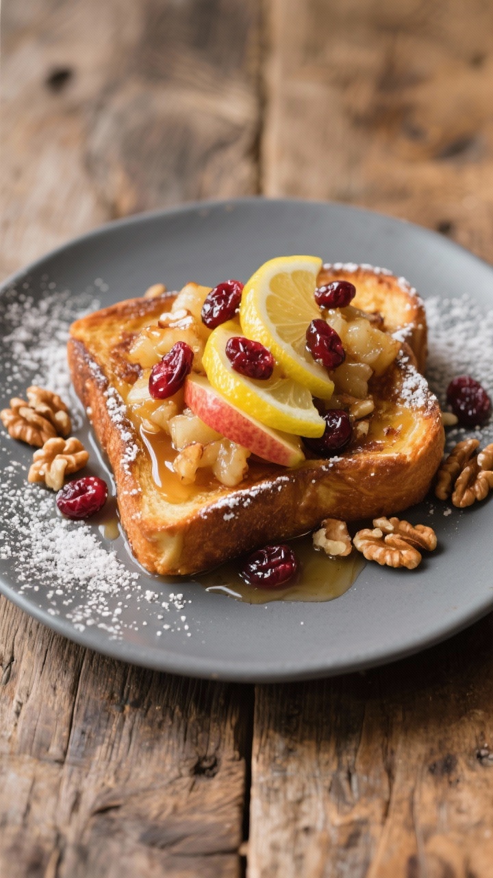 Leftover Apple Pancake Topping Recipe That Turns Sad Fruit Into Breakfast Gold (In 10 Minutes) Final dish variation: Elegant brunch plate of French toast with a generous cascade of the spiced app