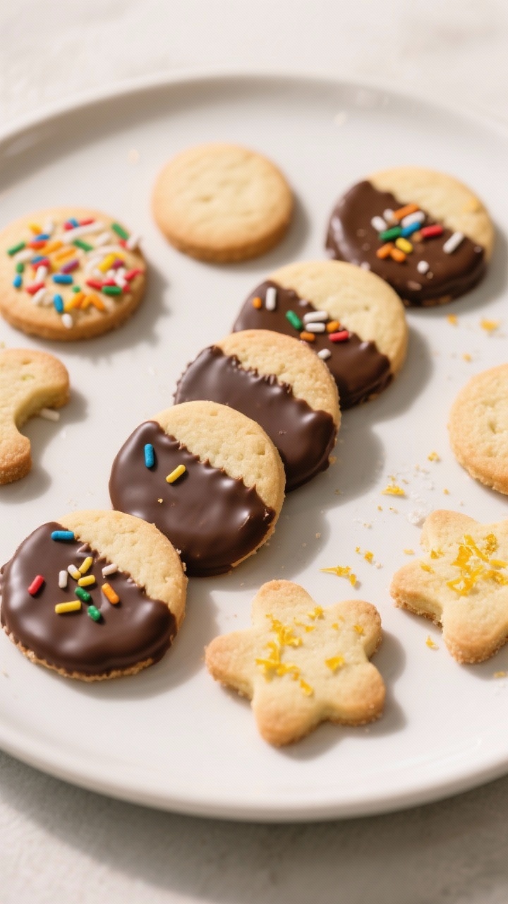 Final presentation: Bakery-style plate-up of assorted shapes (rounds and simple cut-outs) of vegan c