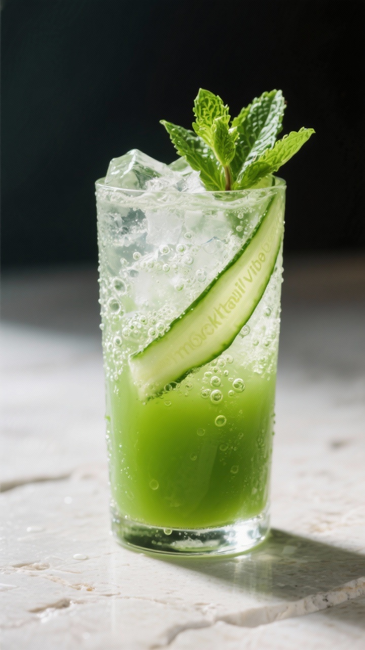 Final presentation: Restaurant-quality serve of the green juice “mocktail vibe” variation—tall