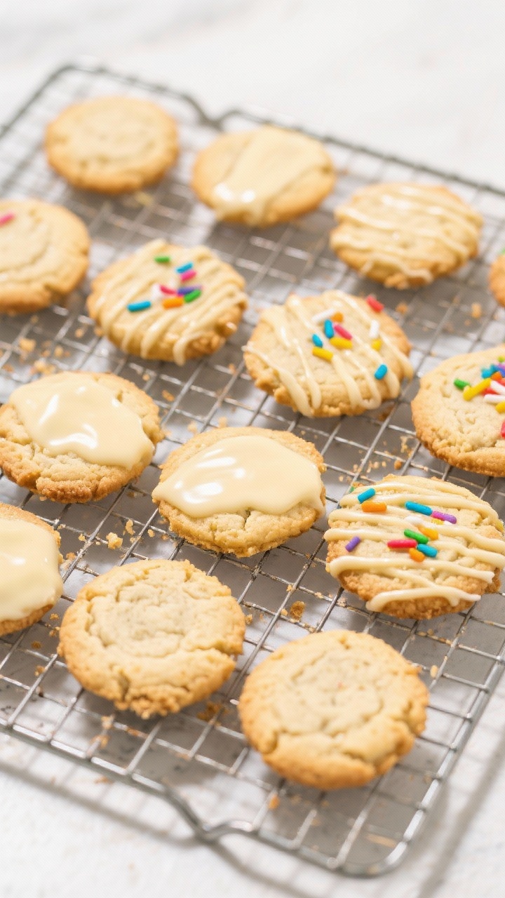 Tasty top view: Cooling stage on a wire rack—an overhead shot of a dozen baked cookies with even g