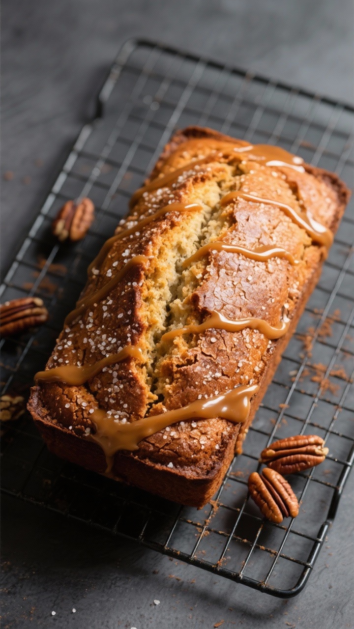Caramel Apple Bread Using Extra Apples: The Sticky-Sweet Loaf That Turns Fruit Overflow into a Flex Tasty top view: Fully baked loaf cooling on a wire rack, overhead angle showing a confident dome, cr
