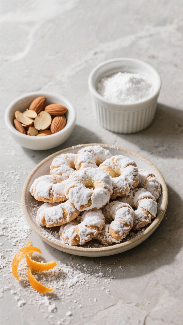 Tasty top view: Overhead café-style scene of a small platter filled with cookies rolled generously 