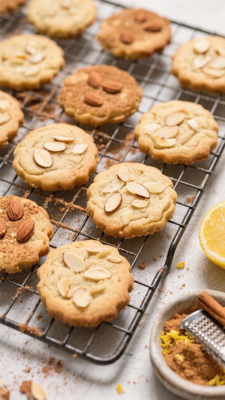 Tasty top view: Overhead shot of a cooling rack filled with vegan sugar cookies at peak doneness—s