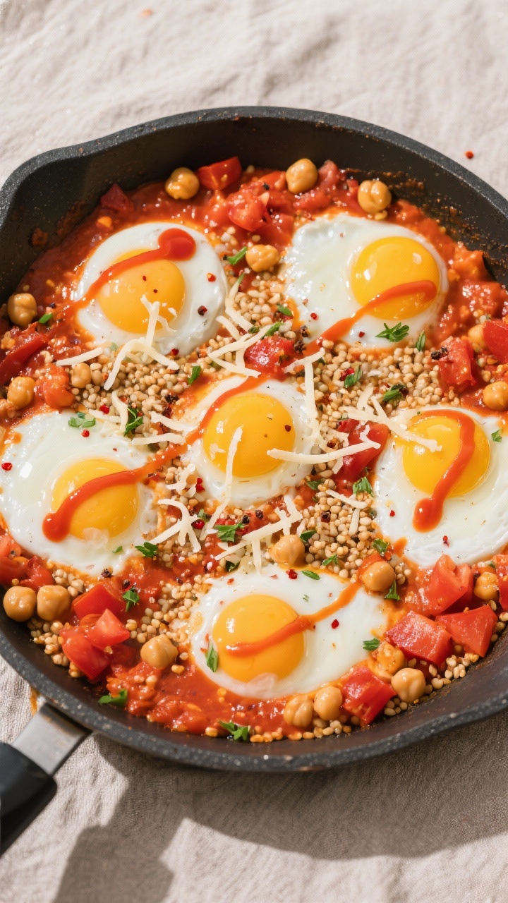 What To Cook When Your Pantry Is Almost Empty: The 15-Minute “Everything-But-The-Sink” Skillet That Saves Dinner Tasty top view — Eggs set in wells: Overhead shot of the skillet after eggs are added and just set